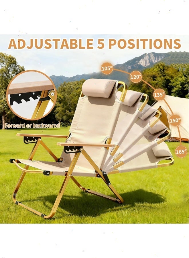 يواوليتي كرسي تخييم، كراسي شاطئ، كراسي شرفة قابلة للطي للاستخدام في الهواء الطلق، كراسي استلقاء للتشمس، كرسي استلقاء منخفض للنزهات، إكسسوارات التخييم (بيج) - Image 5